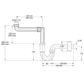 Сифон для раковины BONOMINI 0220SP20K7WZ, трубный, накидная гайка 1 1/4", d=32х300 мм, хром от Сима-ленд