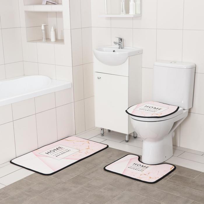 

Набор ковриков для ванной и туалета Доляна Home, 3 шт: 50×80, 45×50, 38×43 см, цвет розовый