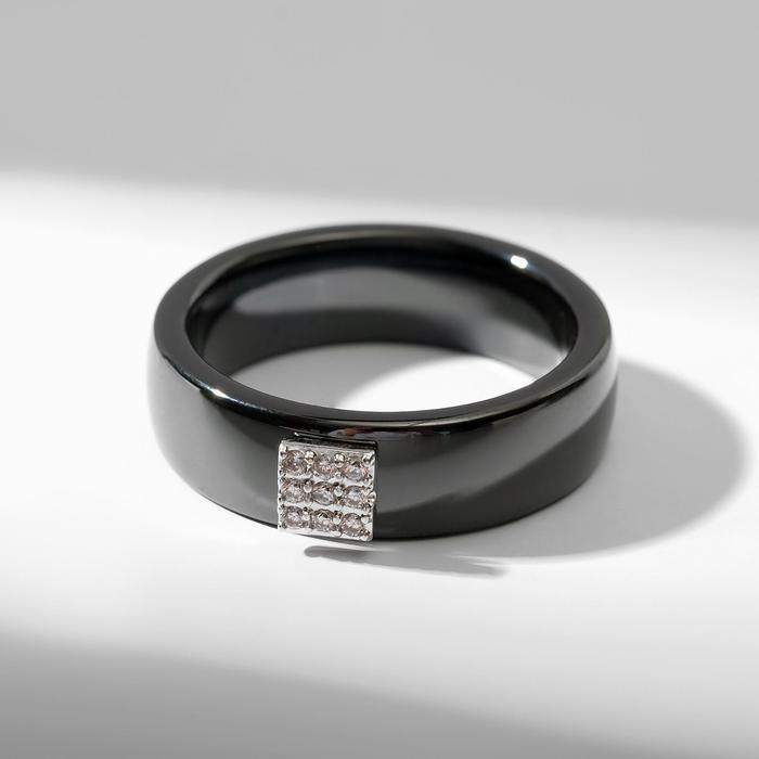 фото Кольцо керамика "куб", цвет чёрно-белый в серебре, 16 размер vel vett