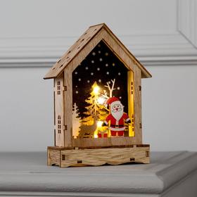 Светодиодная фигура «Дом с Дедом Морозом» 12 × 17 × 4 см, дерево, батарейки АААх2 (не в комплекте), свечение тёплое белое