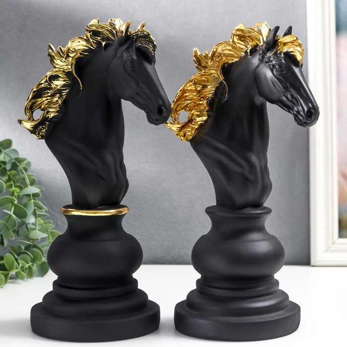 Сувенир полистоун Шахматная фигура - Конь чёрный с золотом МИКС 27х11,4х14,2 см сувенир керамика шахматная фигура конь золото 20 5х10х10 см