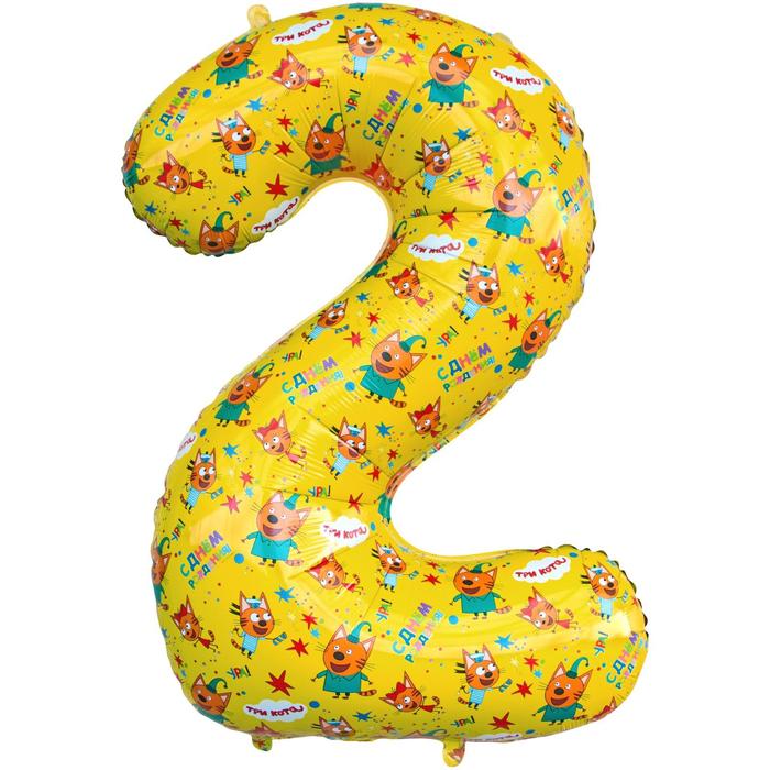 Шар фольгированный 34 «Цифра 2», Три Кота, жёлтый, 1 шт. в упаковке шар фольгированный 22 коржик три кота звезда 1 шт в упаковке