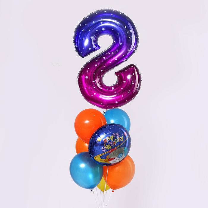 Букет из шаров «День рождения – космос. 8 лет», фольга, латекс, набор 7 шт.