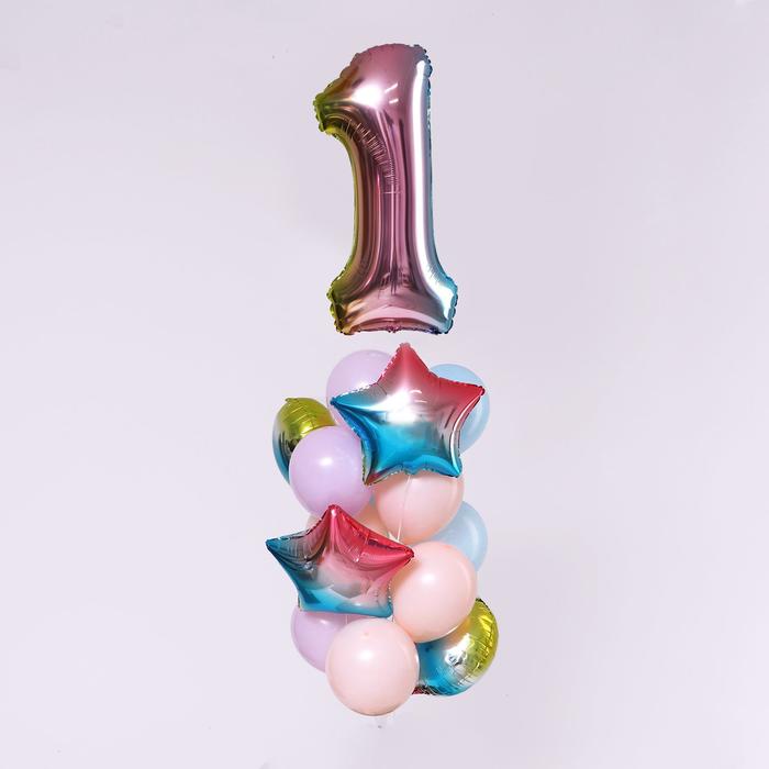 композиция из шаров на день рождения нежной принцессе Букет из шаров «День рождения – нежность. 1 год», фольга, латекс, набор 15 шт.