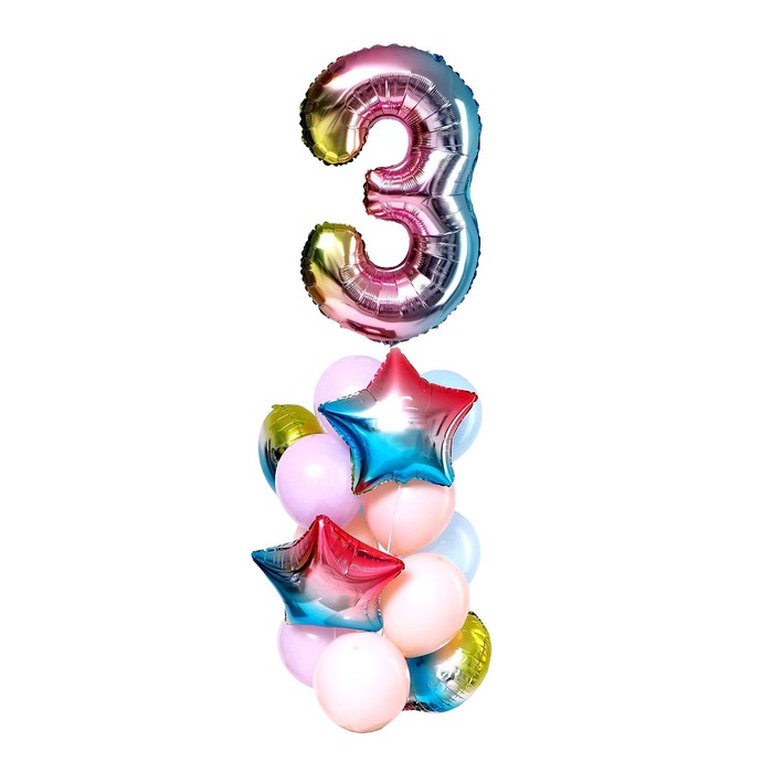 Букет из шаров «День рождения – нежность. 3 года», фольга, латекс, набор 15 шт.