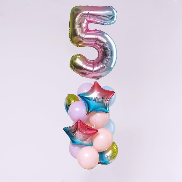 Букет из шаров «День рождения – нежность. 5 лет», фольга, латекс, набор 15 шт.