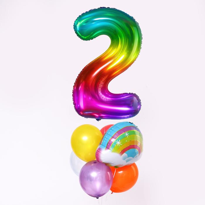 Букет из шаров «День рождения – облако. 2 года», фольга, латекс, набор 7 шт. букет из шаров день рождения – космос 5 лет фольга латекс набор 7 шт