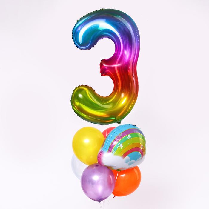 Букет из шаров «День рождения – облако. 3 года», фольга, латекс, набор 7 шт. букет из шаров день рождения – космос 5 лет фольга латекс набор 7 шт
