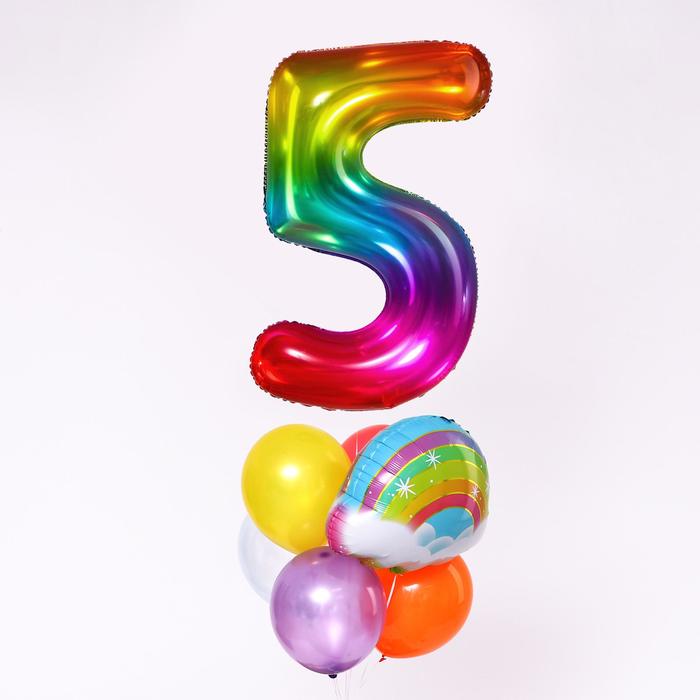 Букет из шаров «День рождения – облако. 5 лет», фольга, латекс, набор 7 шт.