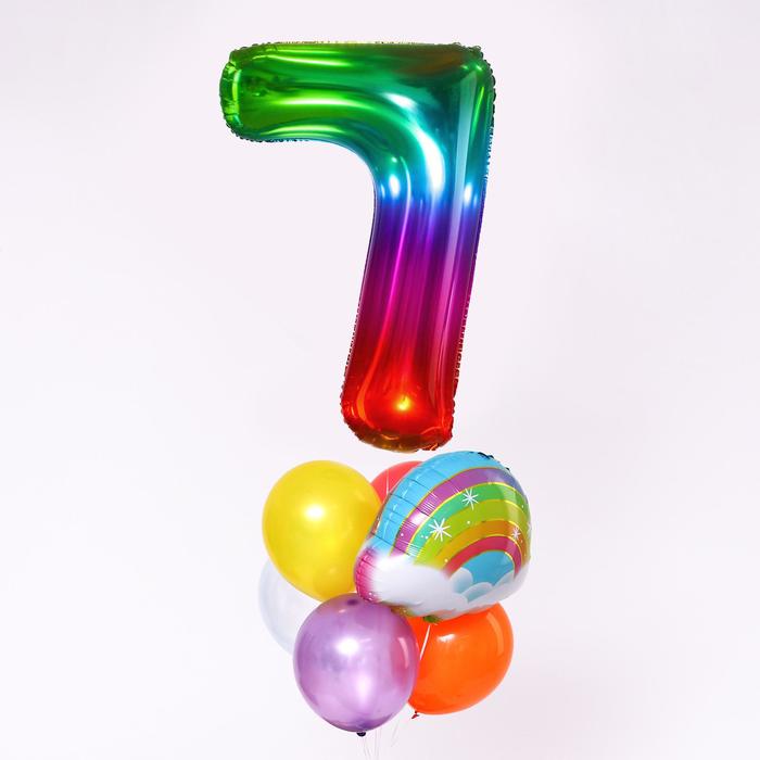 Букет из шаров «День рождения – облако. 7 лет», фольга, латекс, набор 7 шт.