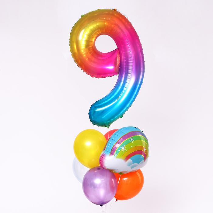 Букет из шаров «День рождения – облако. 9 лет», фольга, латекс, набор 7 шт.
