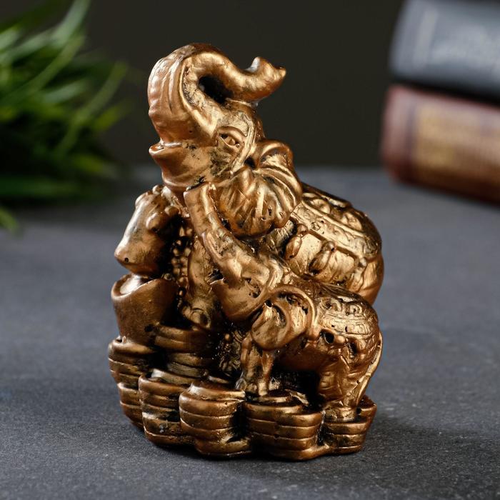фигура слон со слоненком на деньгах позолота 6 5х10х7см Фигура Слон со слоненком на деньгах бронза, 7х10х6см