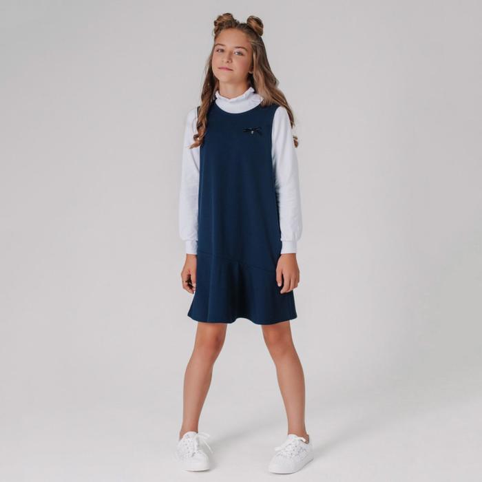 Школьный сарафан для девочки, цвет синий, рост 140 см