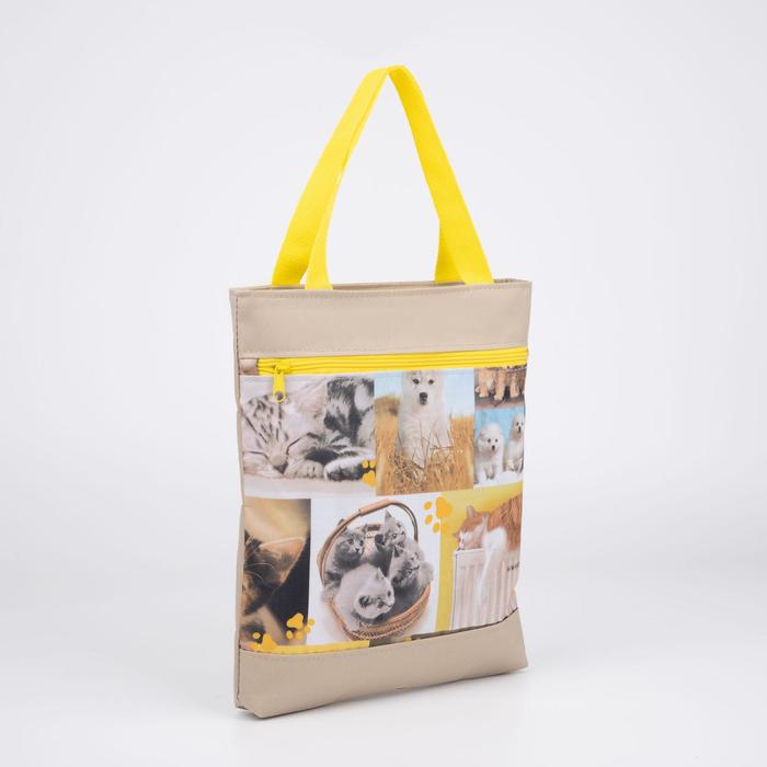 фото Сумка-шопер, отдел на молнии, подклад, наружный карман, цвет бежевый, «кошки» зфтс