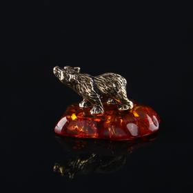 Сувенир 'Медведь', латунь, янтарная смола, 1,2х1,0х2,0 см Ош