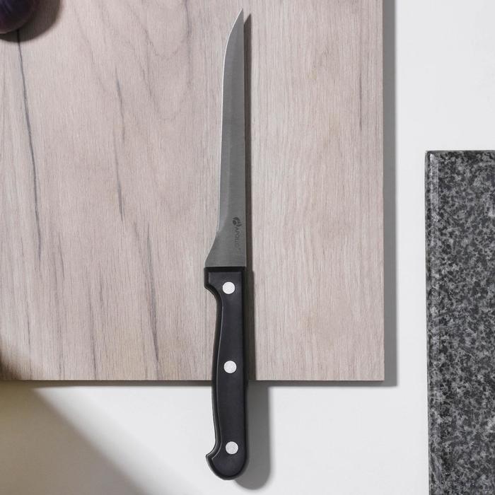 фото Нож кухонный филейный, лезвие 15 см, цвет чёрный apollo