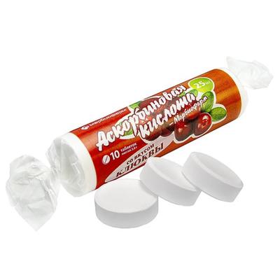 Аскорбиновая кислота «Марбиофарм» со вкусом клюквы, 10 таблеток по 25 мг