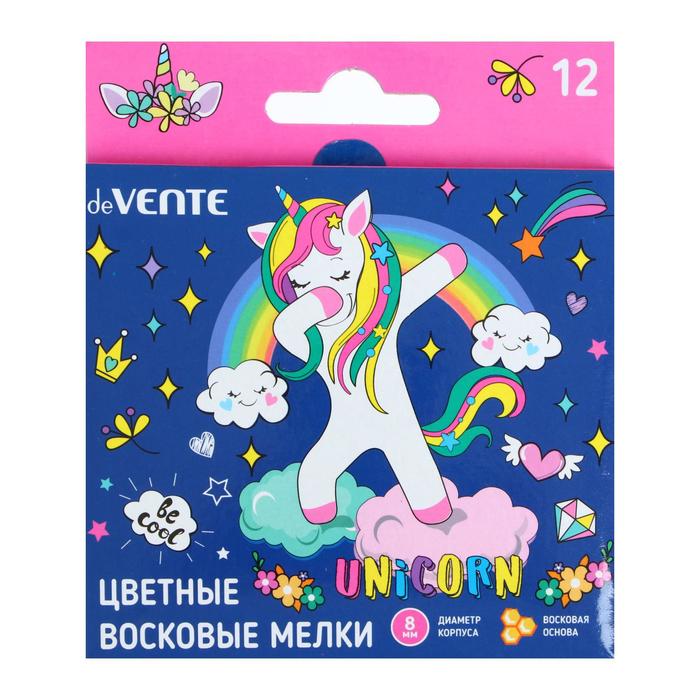 Мелки восковые 12 цветов deVENTE Magic Unicorn, в картонной коробке с подвесом
