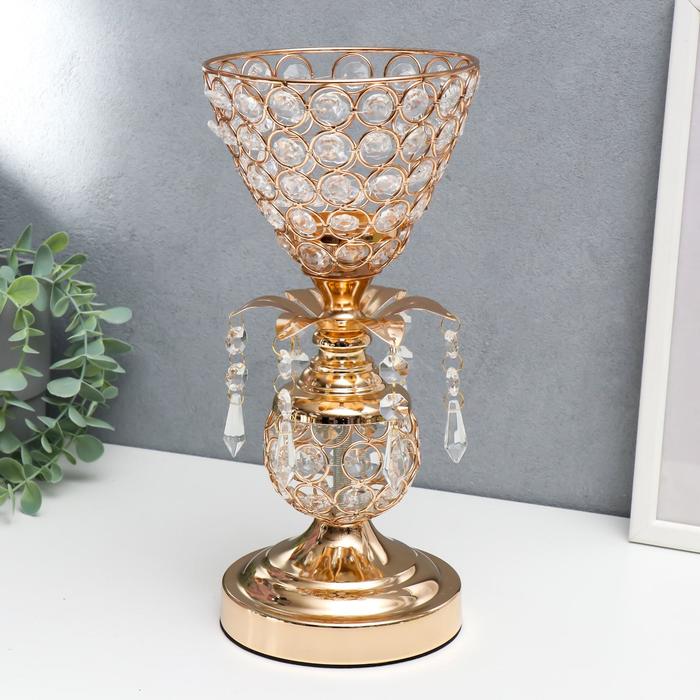 Подсвечник металл на 1 свечу "Кубок, шар и цветок" золото 30х14х14см