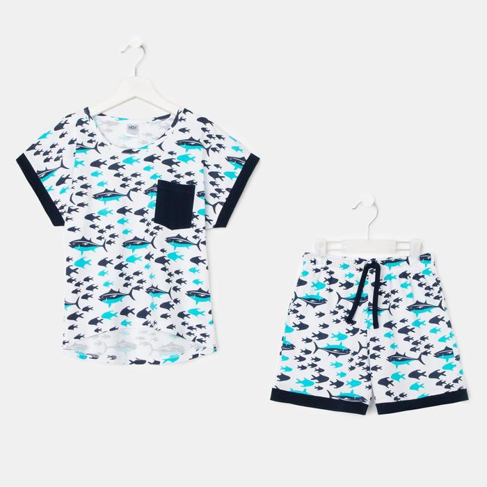 Пижама для девочки, цвет белый/синий, рост 122-128 см