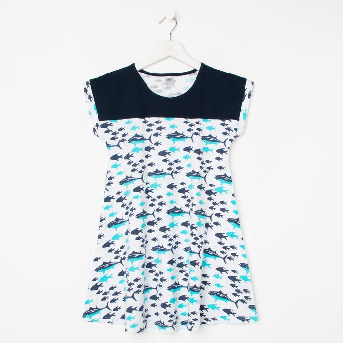 Сорочка для девочки, цвет белый/синий, рост 134-140 см