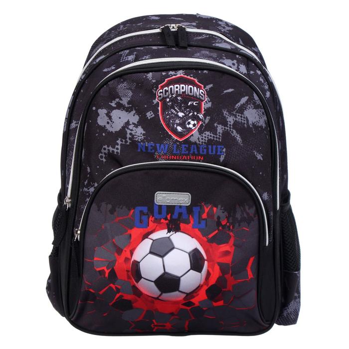 

Рюкзак школьный эргономичная спинка, Attomex Basic 38 х 32 х 18, Football Club, чёрный/серый