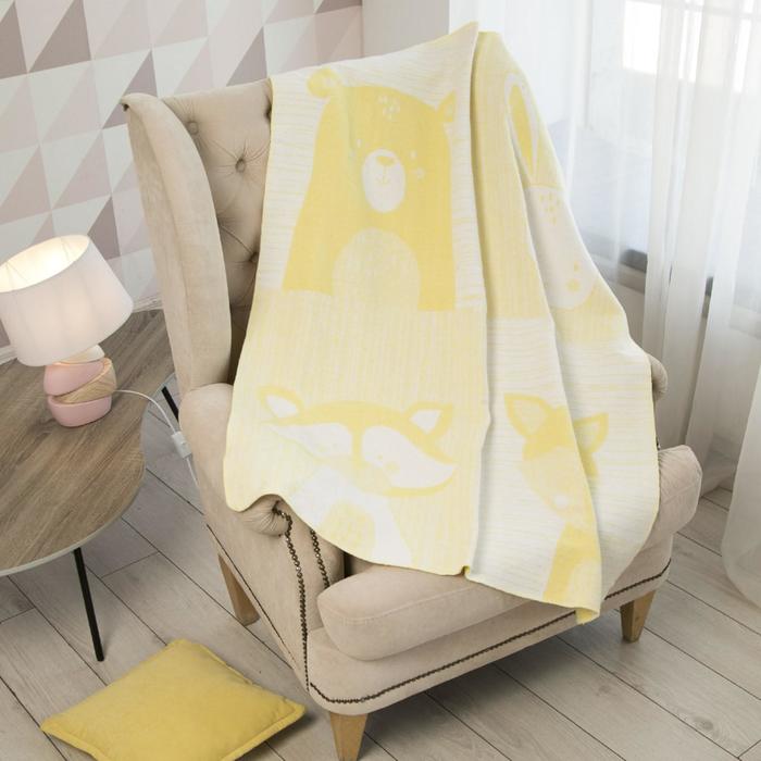 Одеяло байковое «Зверята», размер 100х118 см, цвет желтый