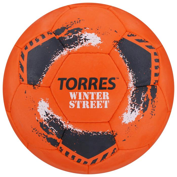 фото Мяч футбольный torres winter street, размер 5, 32 панели, резина, 4 подслоя, ручная сшивка, цвет оранжевый