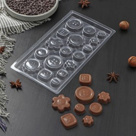 Форма для шоколада «Пуговки», 22×11 см, 17 ячеек, цвет прозрачный