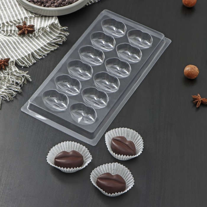 форма для шоколада и конфет хеопс 14 ячеек 20×12×2 5 см Форма для шоколада и конфет «Поцелуй», 12 ячеек, 22×11 см