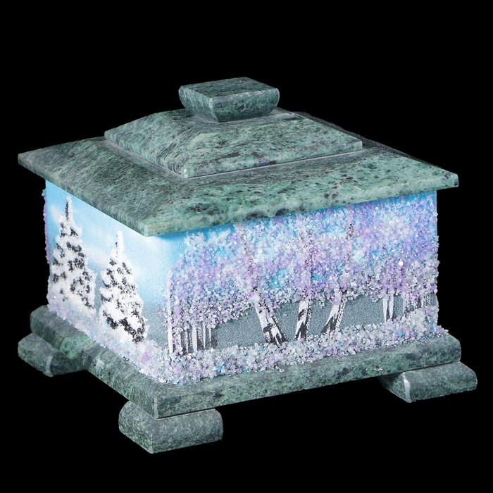 Шкатулка квадратная рисованная, на каменных ножках, с двойной крышкой