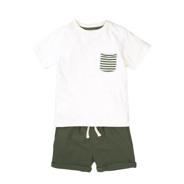 фото Комплект для мальчика(футболка и шорты), размер 4-5 года, цвет хаки minoti