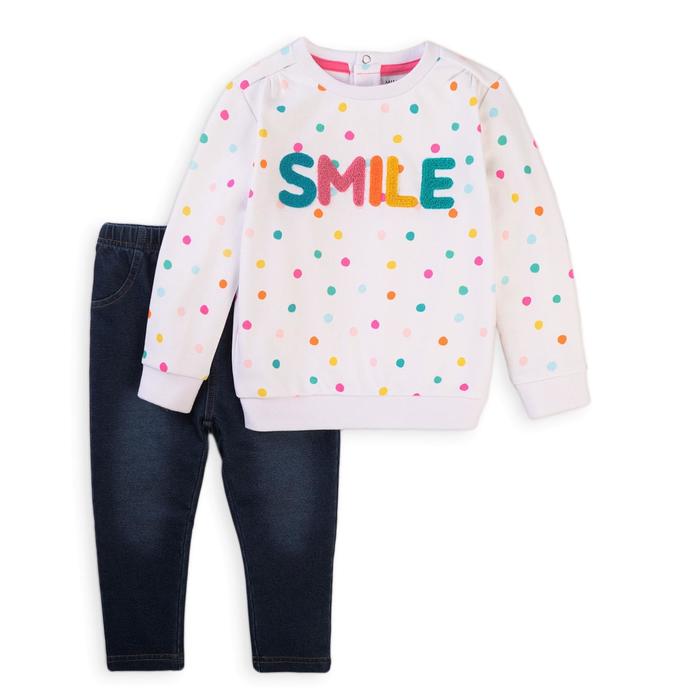 фото Комплект для девочки (футболка и штанишки), размер 18-24 месяцев, цвет белый-синий minoti