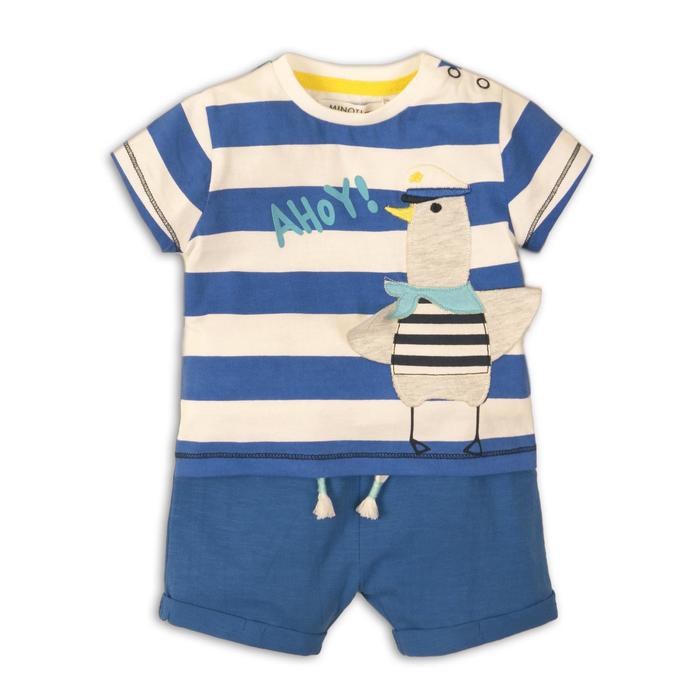 фото Комплект для мальчика(футболки и штанишки), размер 12-18 месяцев, цвет синий-полосатый minoti