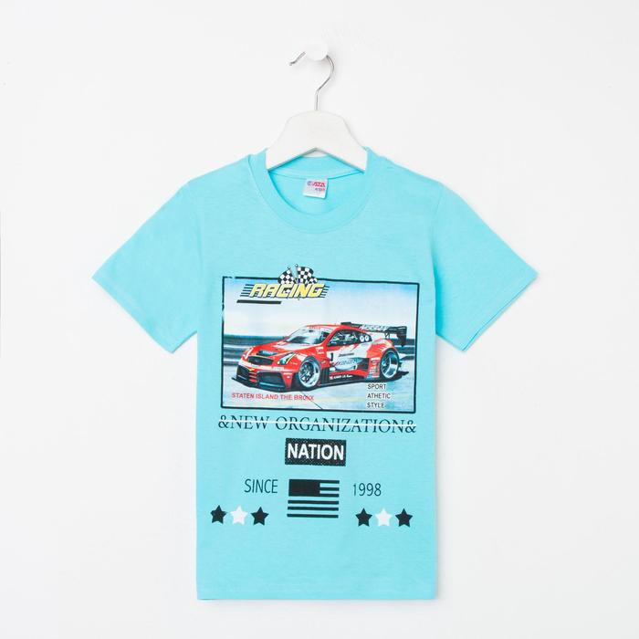 фото Футболка для мальчика, цвет голубой/машина, рост 128 см ata kids