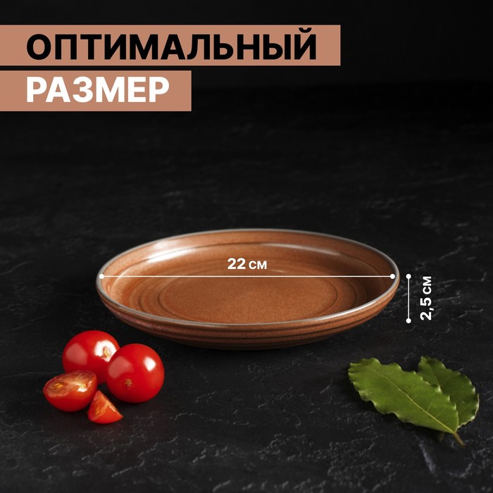 фото Тарелка фарфоровая обеденная magistro garland, d=22 см, цвет коричневый