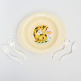 Тарелка детская с набором вилок и ложек Giraffix, цвет МИКС