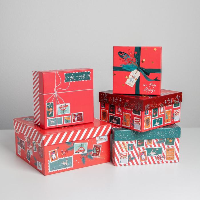 набор подарочных коробок 5 в 1 чудесные снежинки 13 × 14‒19 5 × 22 см Набор подарочных коробок 5 в 1 «Новогодняя почта», 14 × 14 × 8 - 22 × 22 × 12 см
