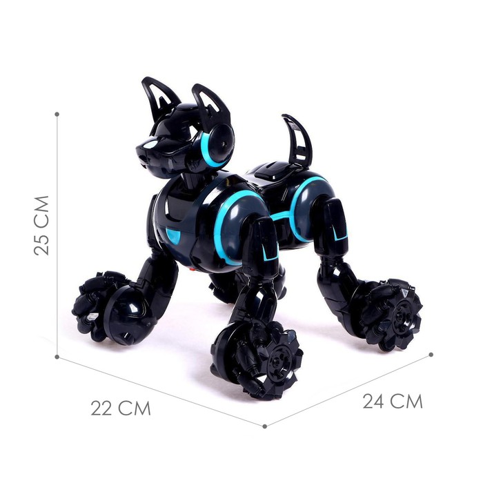фото Робот собака stunt, на пульте управления, интерактивный: звук, свет, на аккумуляторе, чёрный