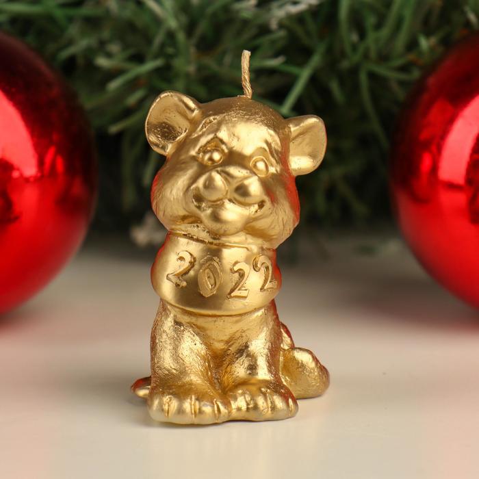 

Свеча новогодняя декоративная "Тигренок - малыш", 4,5х6,1х7,5 см, золотой