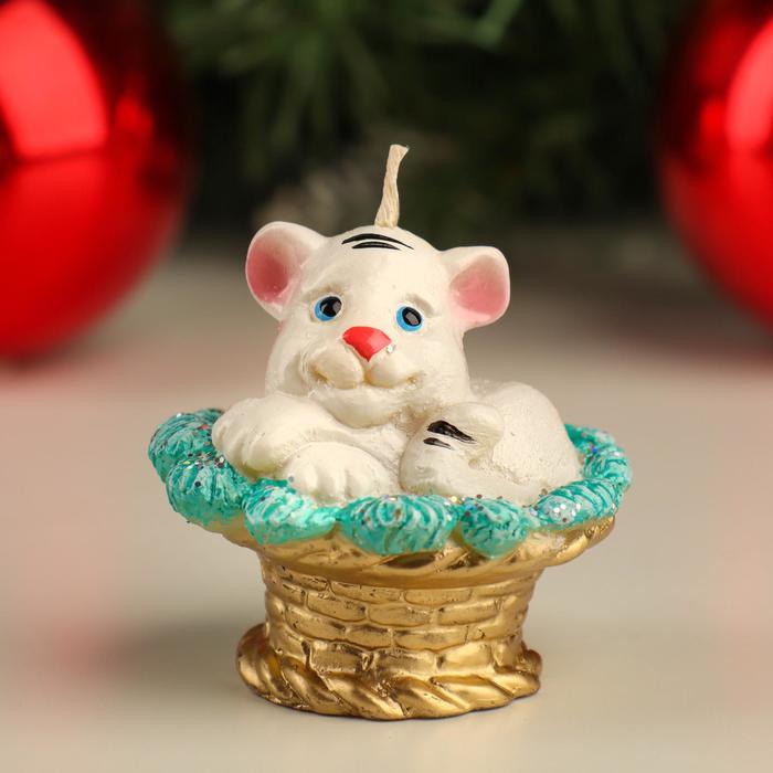 

Свеча новогодняя декоративная "Тигренок в лукошке", 7х6,8х6,5 см, микс