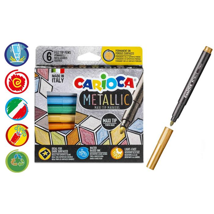 

Фломастер 6 цветов Carioca Metallic MaxiMarkers, металлизированные, утолщенная линия, картон, европодвес