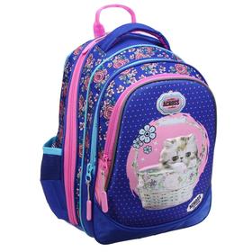 

Рюкзак школьный, эргономичная спинка, 39 х 29 х 17 см, "Котёнок", синий/розовый