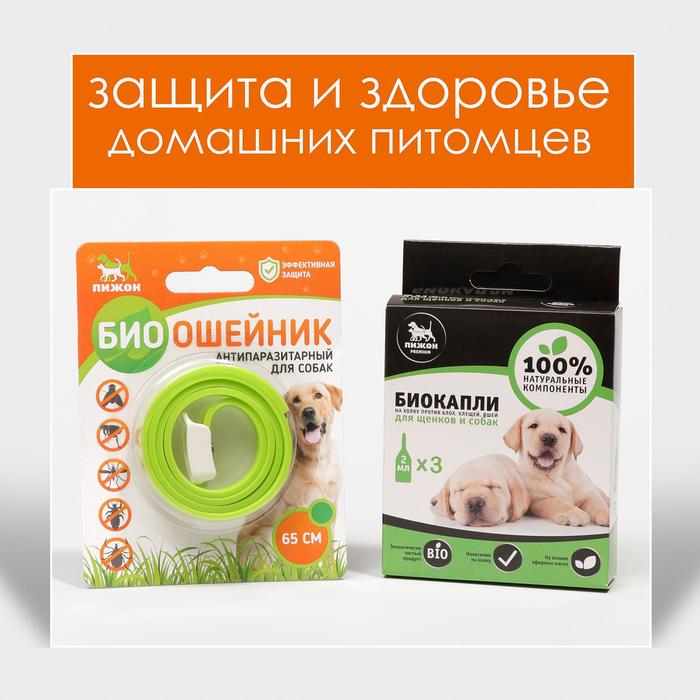 Набор для собак от блох: биоошейник 65 см; биокапли 3х2 мл