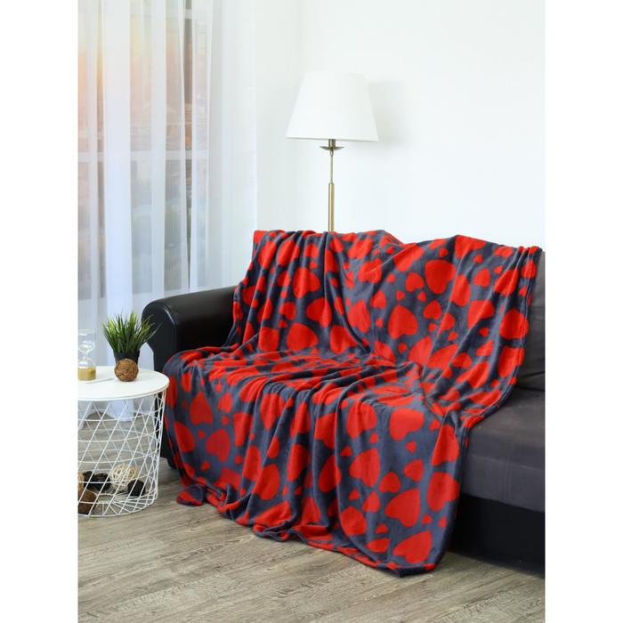 цена Плед «Сердечки», размер 150x200 см, цвет красный, темно-синий