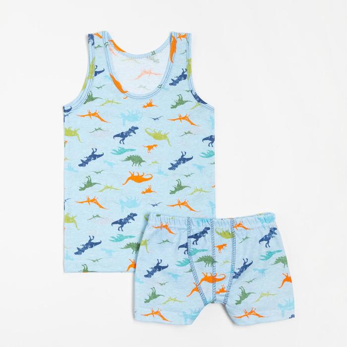 Комплект (майка, трусы) для мальчика, цвет голубой/динозавры, рост 134 см (34)