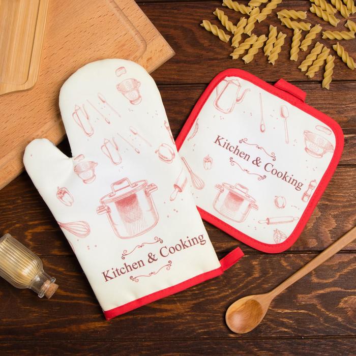 

Кухонный набор Доляна Kitchen and cooking, прихватка 17*17 см, рукавица 26*16 см,100% п/э