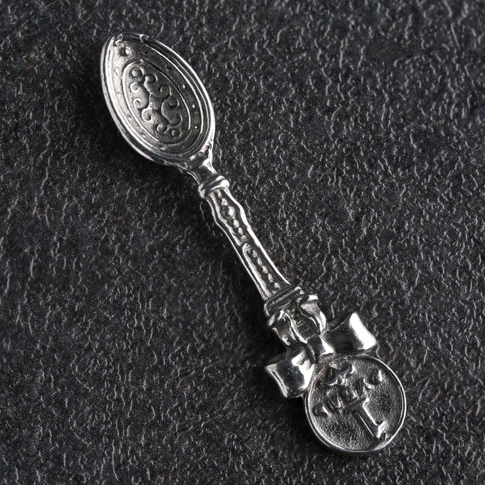 Сувенир кошельковый Ложка-загребушка с бантиком, олово, 3х0,7х0,3 см