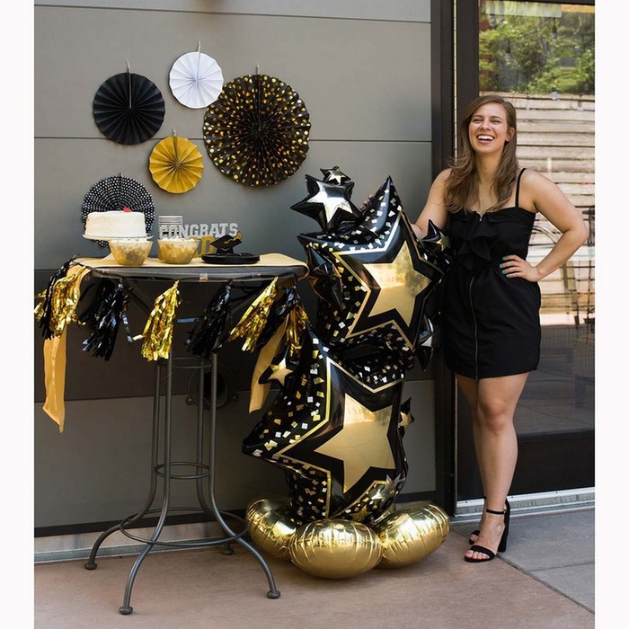 Шар фольгированный 59" «Звёзды», Black&Gold, фигура под воздух 7012662
