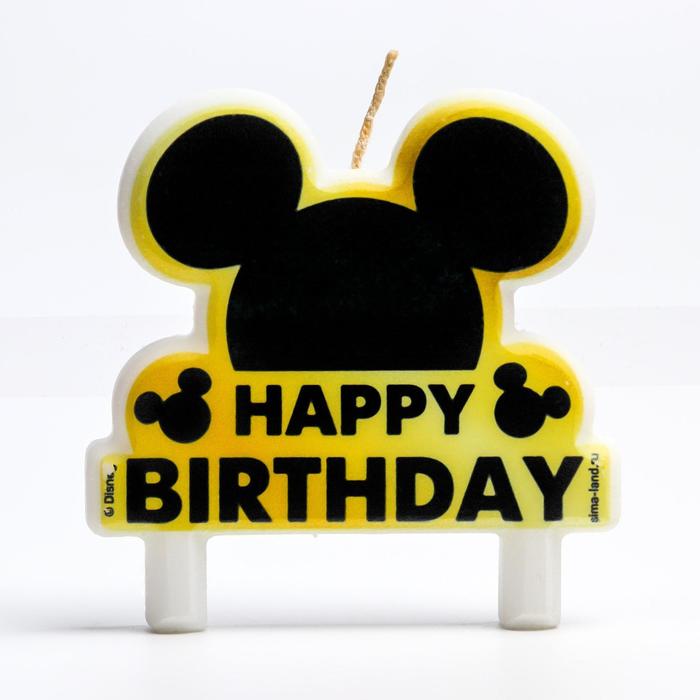 Свеча в торт "С Днем Рождения", золотой, Микки Маус